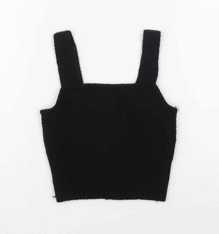 H&M Womens Black Polyester Basic Tank Size XS Square Neck