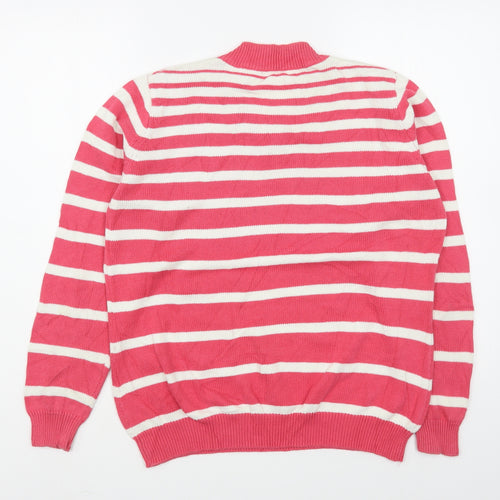 EWM Womens Pink V-Neck Striped Cotton Pullover Jumper Size M