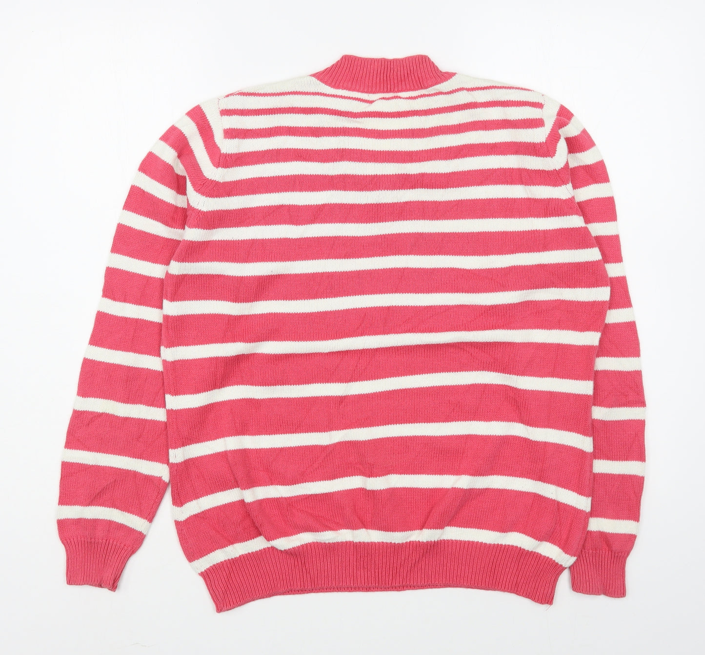 EWM Womens Pink V-Neck Striped Cotton Pullover Jumper Size M