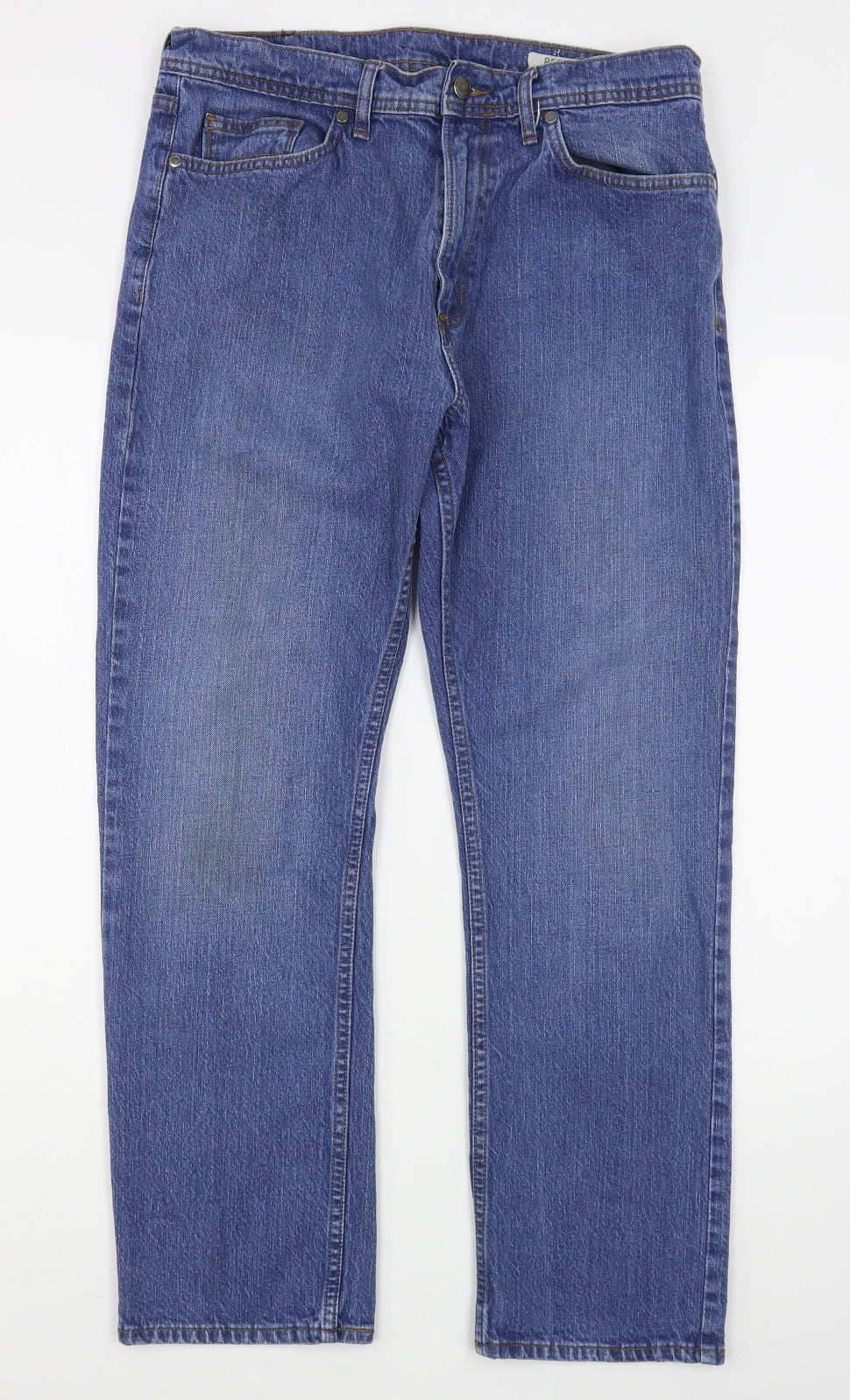 Marks and Spencer Mens Blue  Cotton Straight Jeans Size 34 in L29 in Regular Zip