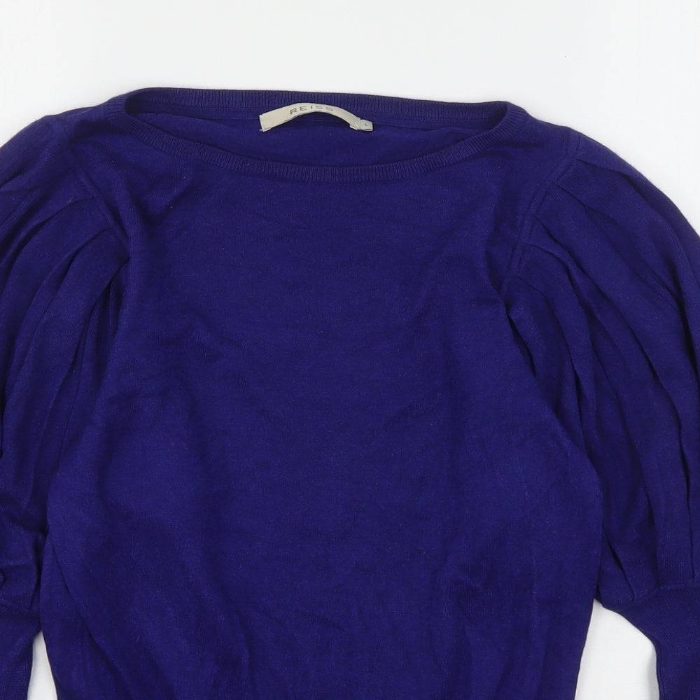 Reiss Womens Blue Round Neck  Polyester Pullover Jumper Size L