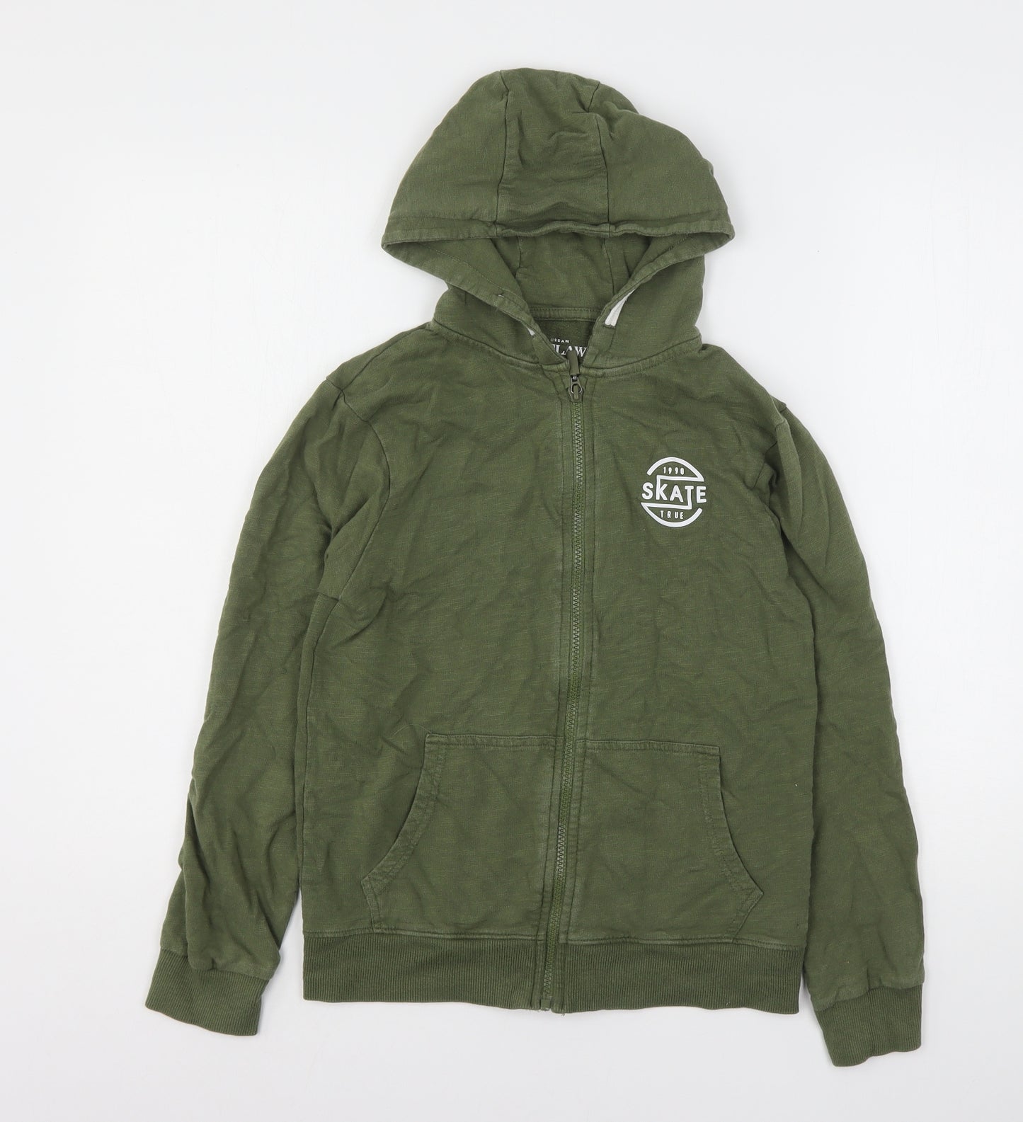 Urban Outlaws Boys Green  Cotton Full Zip Hoodie Size 11-12 Years
