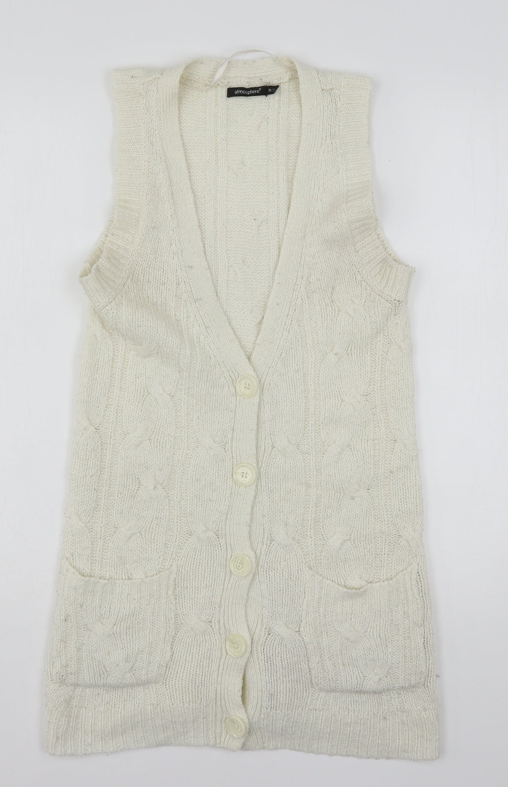 Atmosphere Womens Ivory V-Neck  Acrylic Cardigan Jumper Size 8