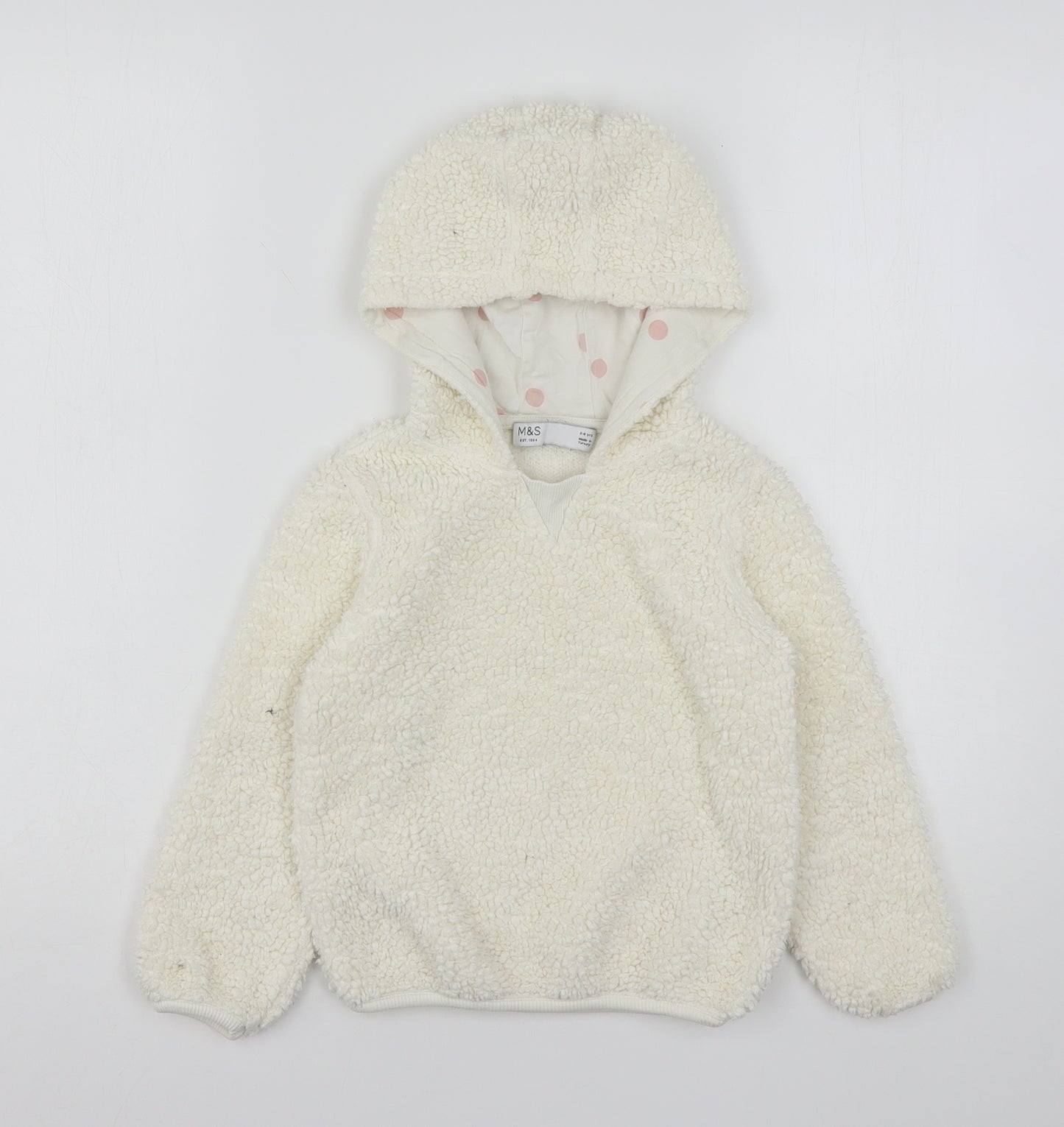 Marks and Spencer Girls Ivory  Polyester Pullover Hoodie Size 5-6 Years