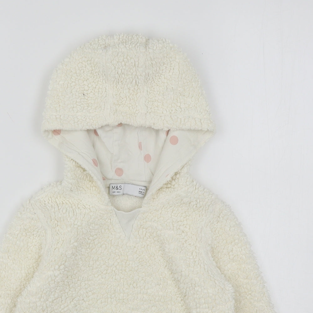 Marks and Spencer Girls Ivory  Polyester Pullover Hoodie Size 5-6 Years