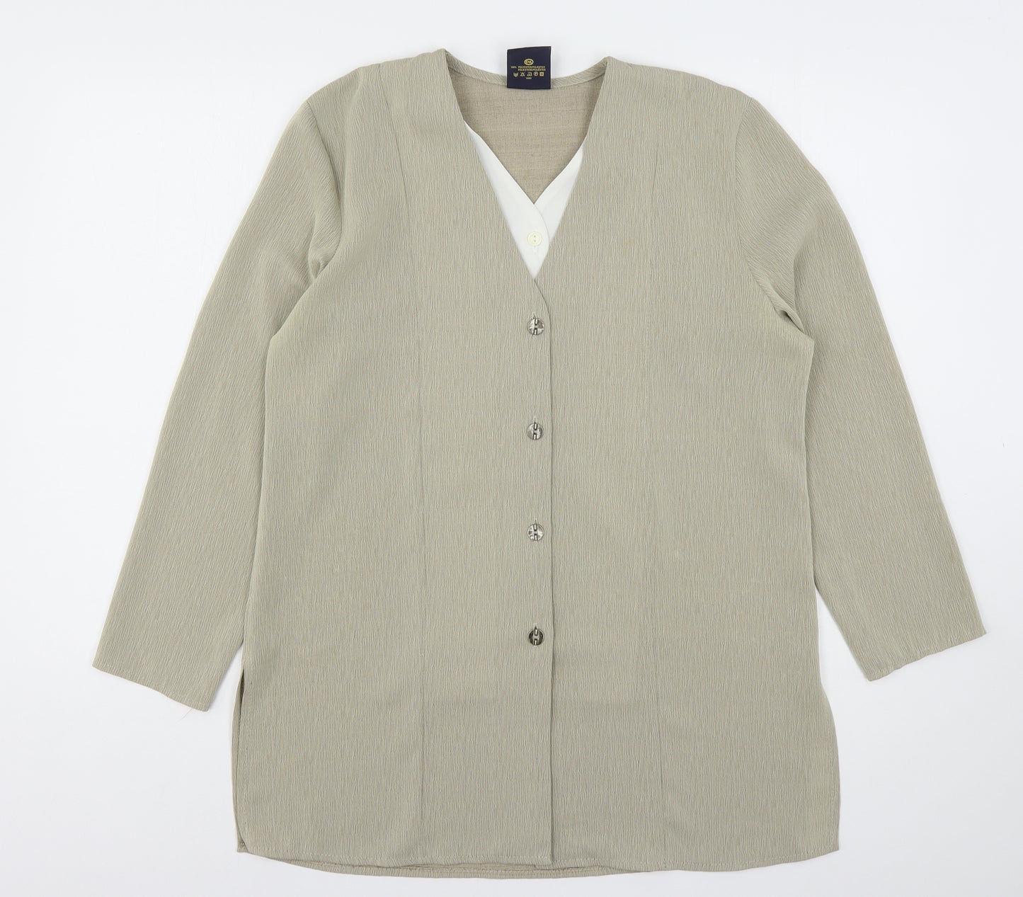 Your Sixth Sense Womens Beige  Polyester Basic Button-Up Size 12 V-Neck