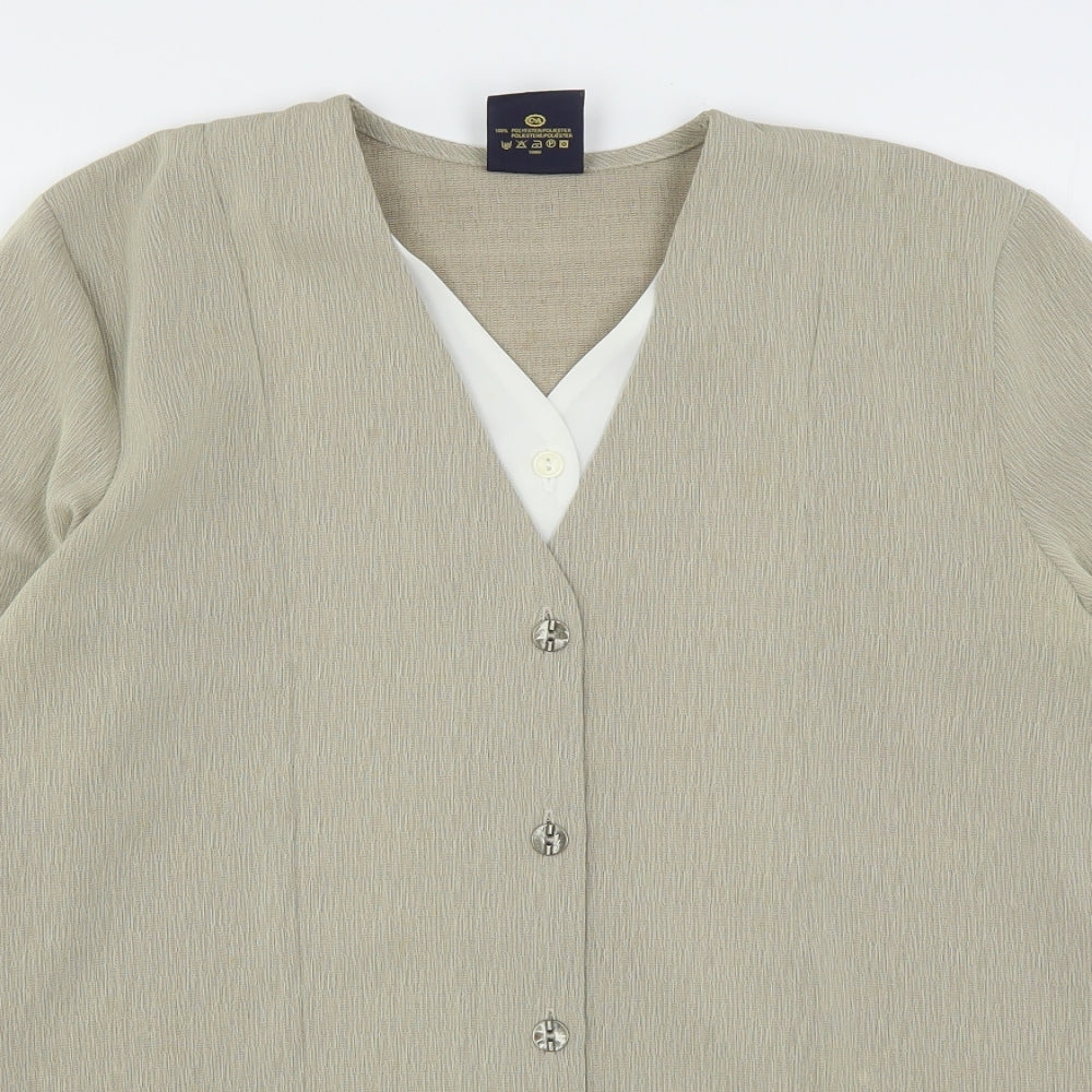 Your Sixth Sense Womens Beige  Polyester Basic Button-Up Size 12 V-Neck