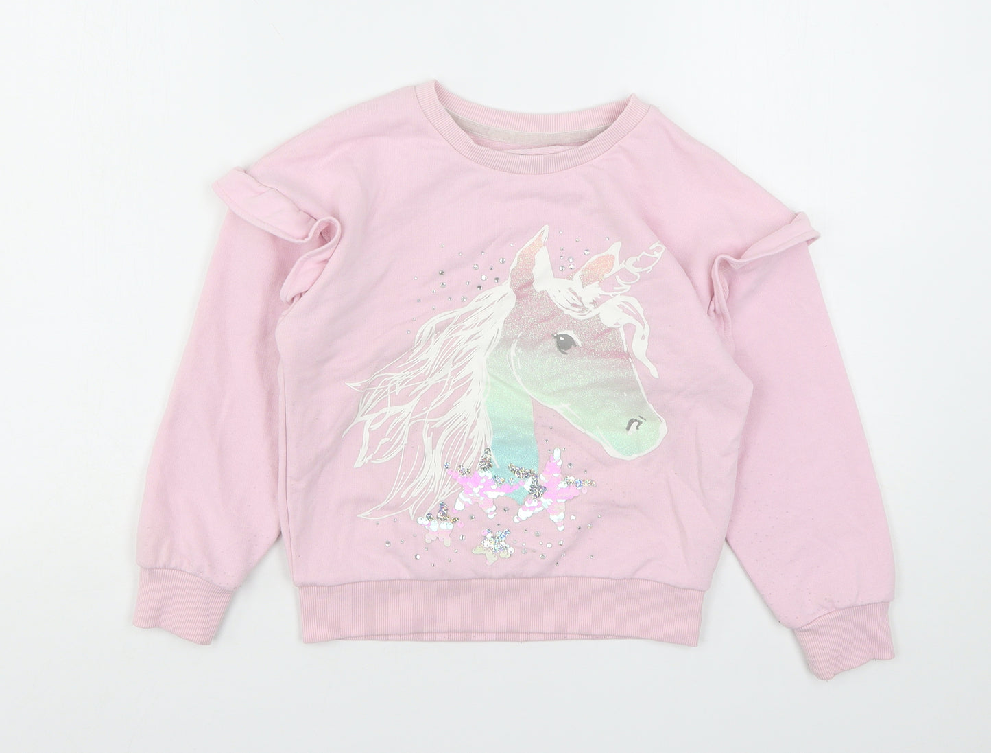 Primark Girls Pink Geometric Cotton Pullover Sweatshirt Size 6-7 Years   - Unicorn