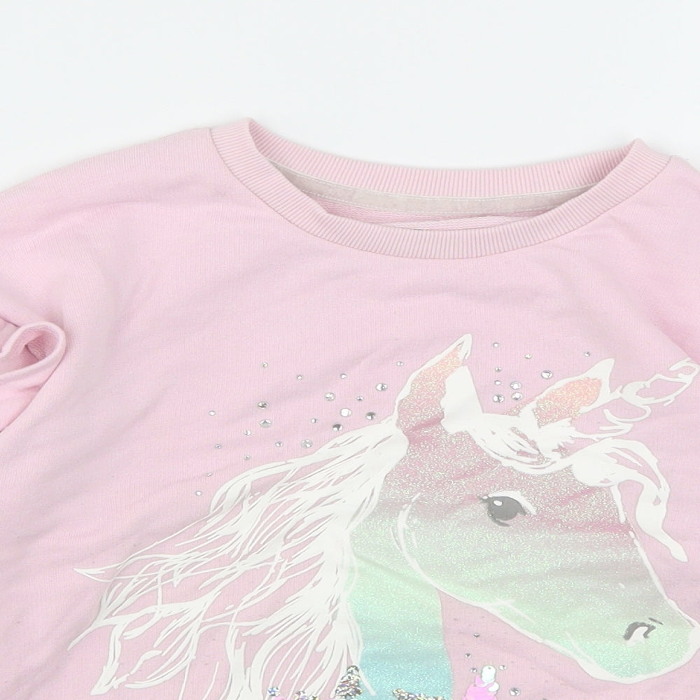 Primark Girls Pink Geometric Cotton Pullover Sweatshirt Size 6-7 Years   - Unicorn
