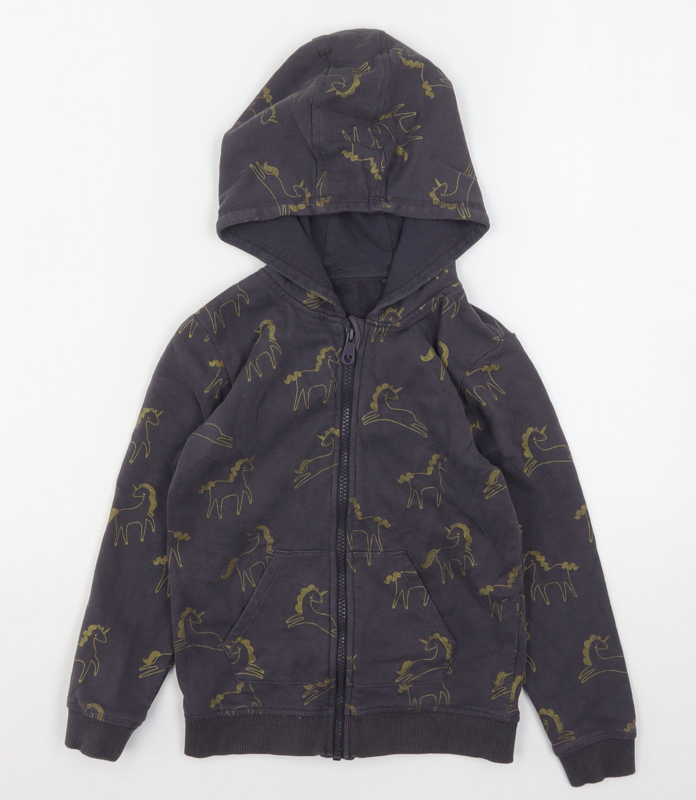 George Girls Grey Geometric Cotton Full Zip Hoodie Size 6-7 Years   - Unicorn