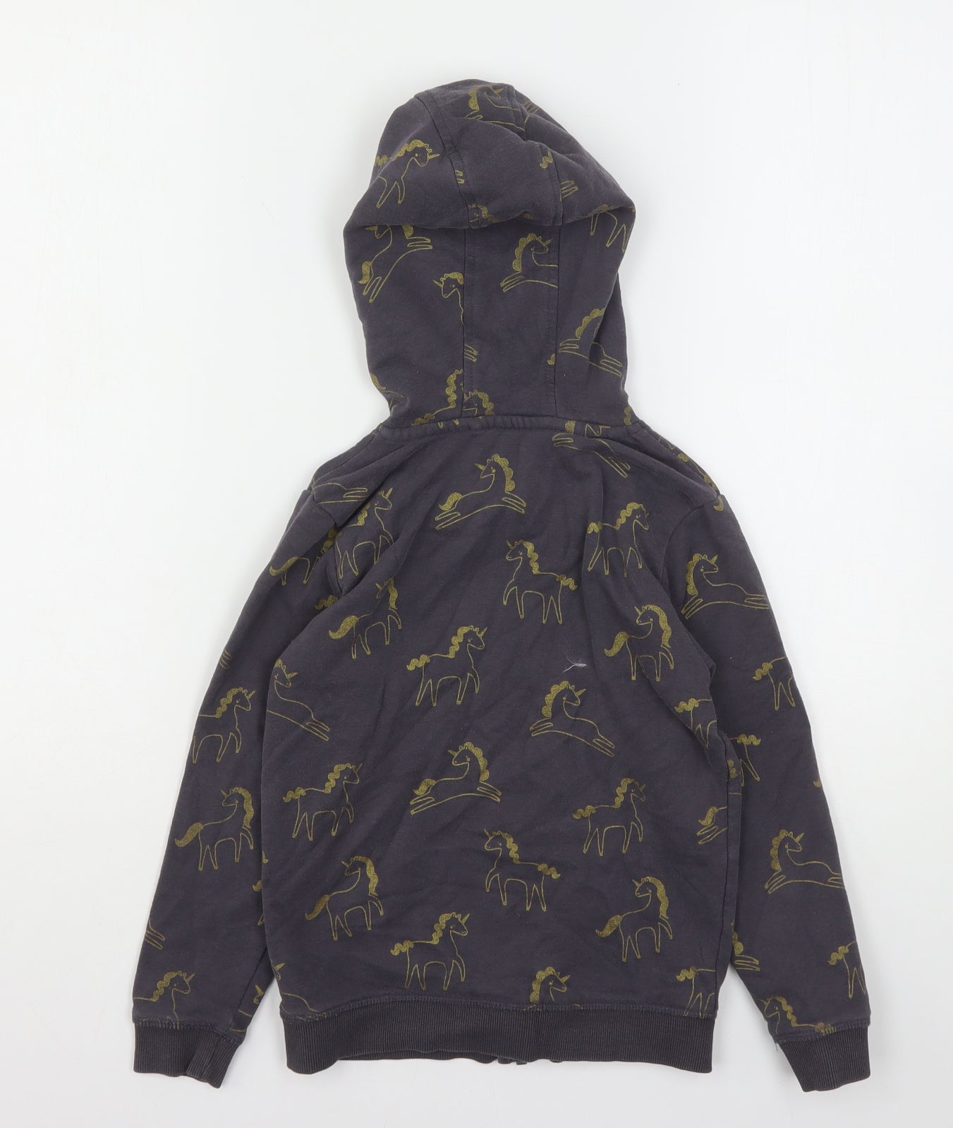 George Girls Grey Geometric Cotton Full Zip Hoodie Size 6-7 Years   - Unicorn