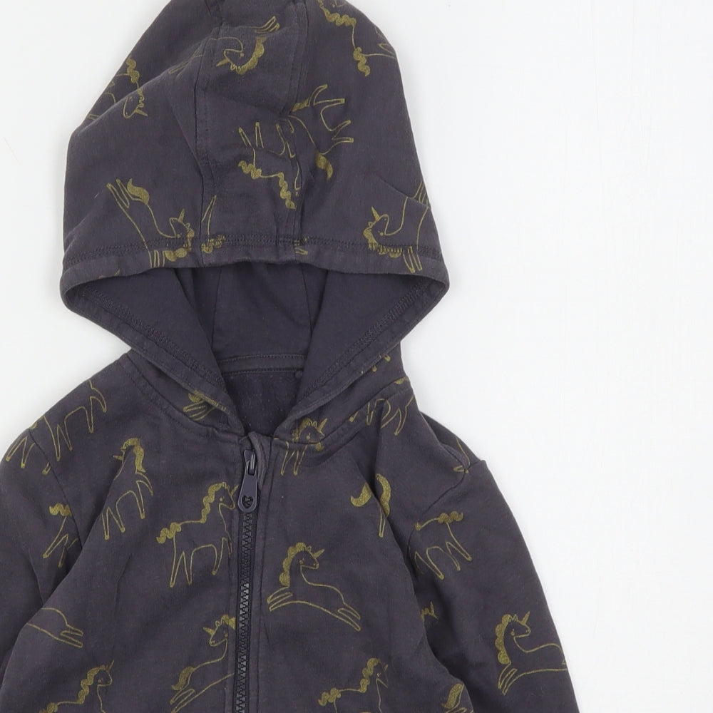 George Girls Grey Geometric Cotton Full Zip Hoodie Size 6-7 Years   - Unicorn