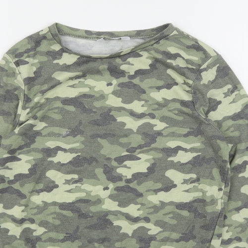 Primark Girls Green Camouflage Cotton Cropped T-Shirt Size 14-15 Years Round Neck