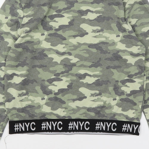 Primark Girls Green Camouflage Cotton Cropped T-Shirt Size 14-15 Years Round Neck