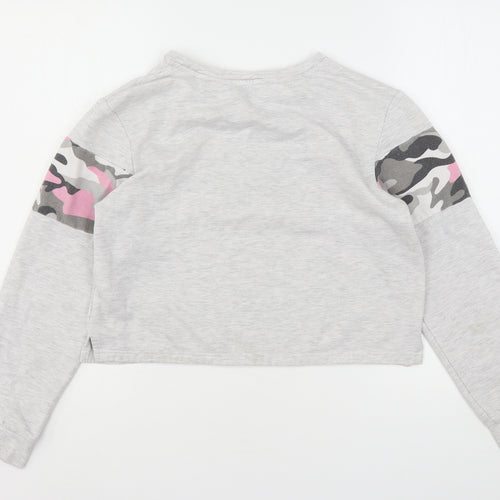 New Look Girls Grey Camouflage Polyester Pullover Sweatshirt Size L   - Cropped