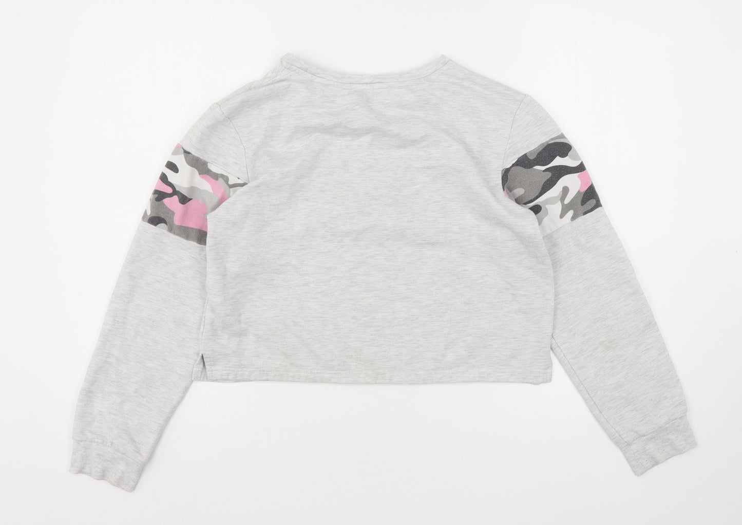 New Look Girls Grey Camouflage Polyester Pullover Sweatshirt Size L   - Cropped