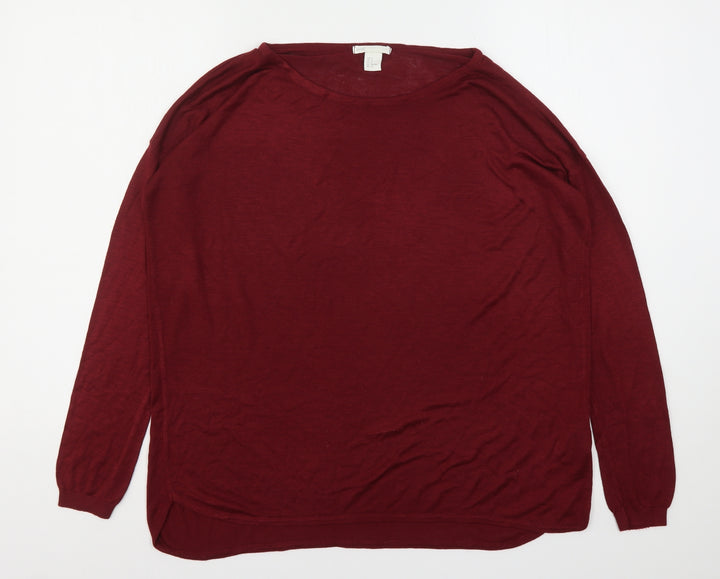 H&M Womens Red Round Neck  Viscose Pullover Jumper Size S