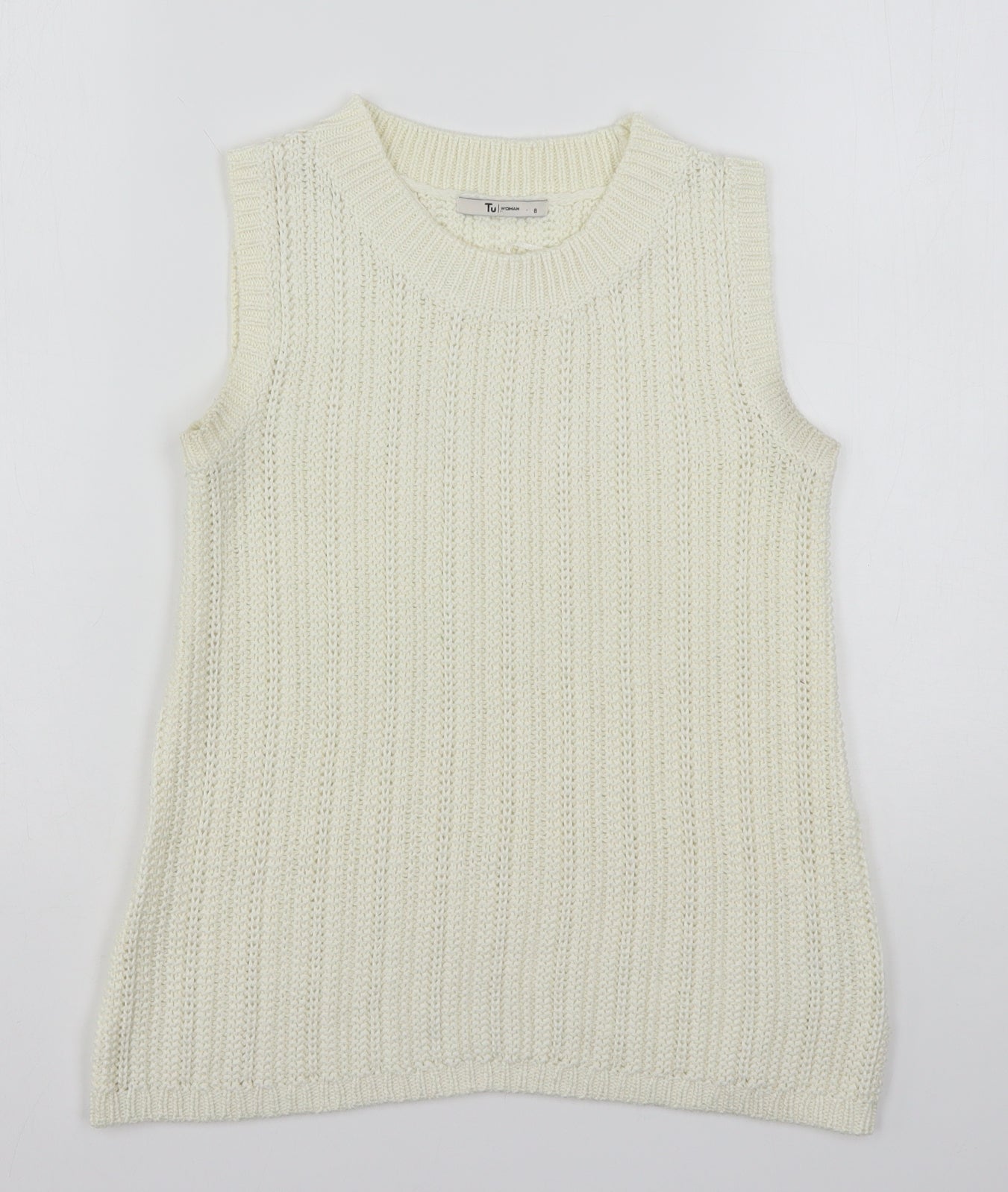 TU Womens Ivory Round Neck  Acrylic Vest Jumper Size 8