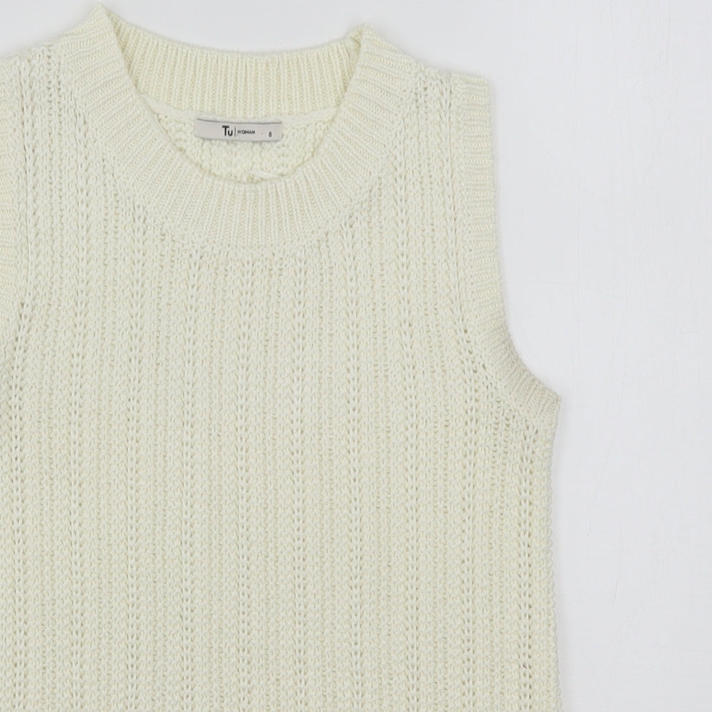 TU Womens Ivory Round Neck  Acrylic Vest Jumper Size 8