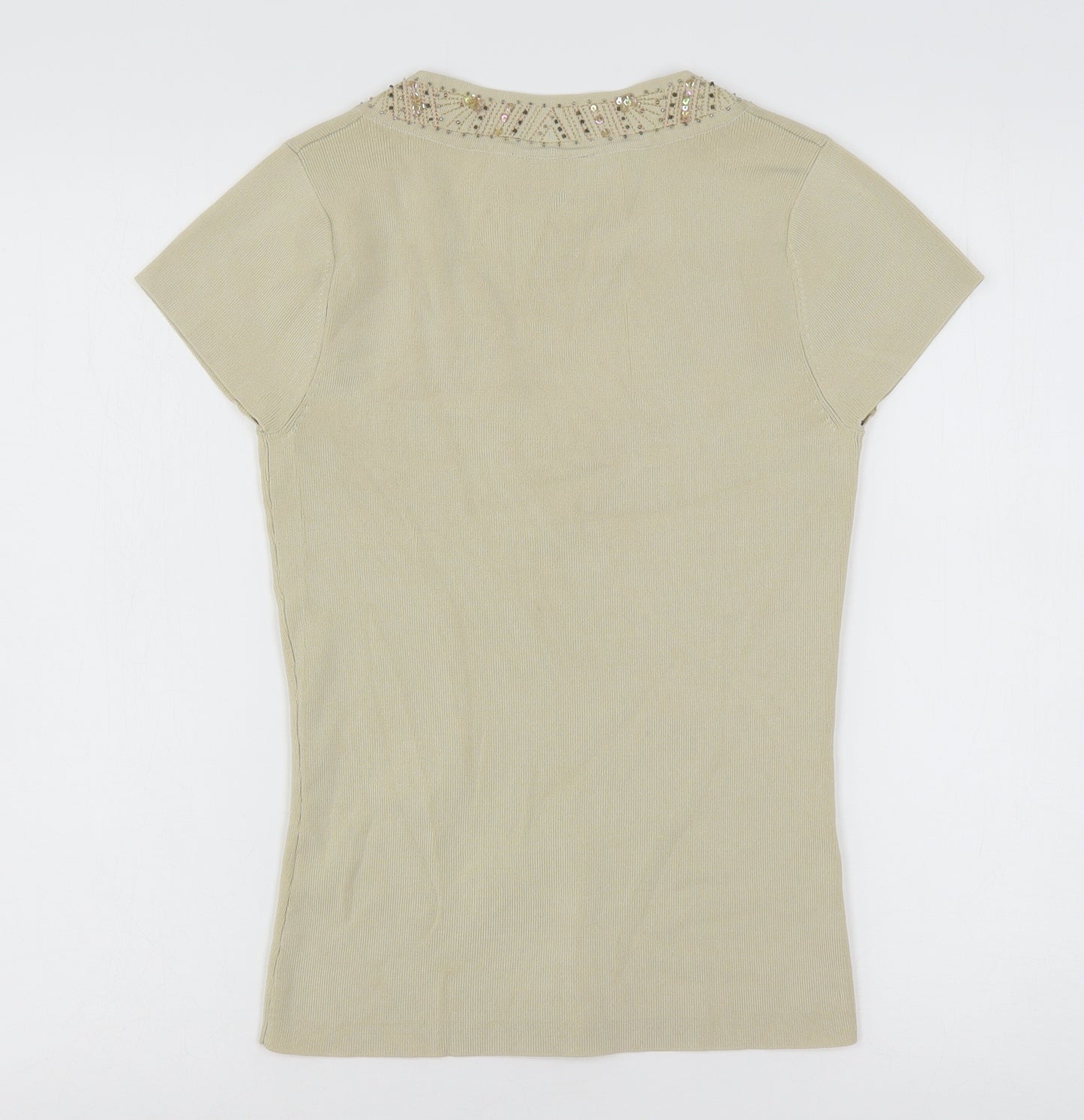Wallis Womens Beige  Viscose Basic T-Shirt Size 10 V-Neck