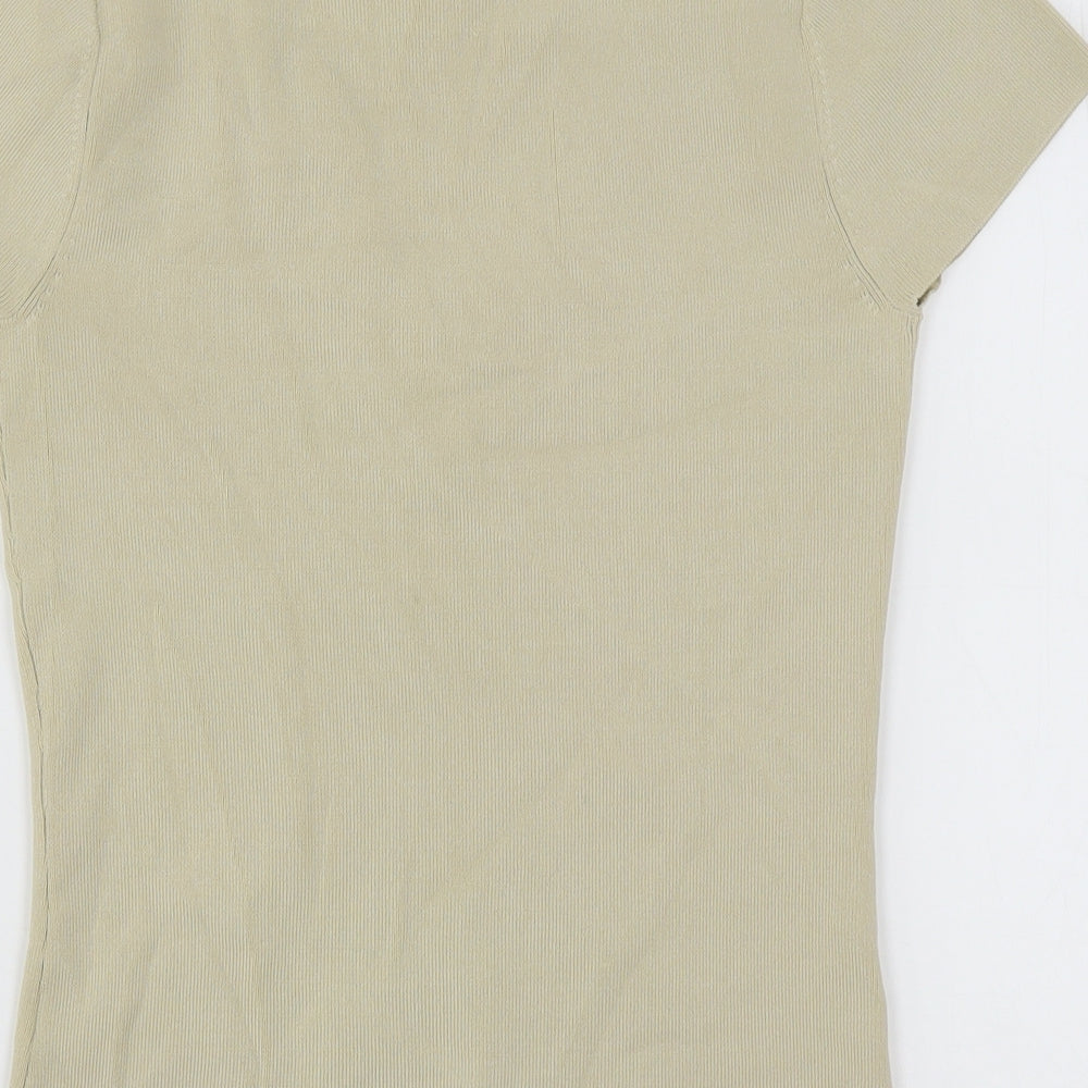 Wallis Womens Beige  Viscose Basic T-Shirt Size 10 V-Neck