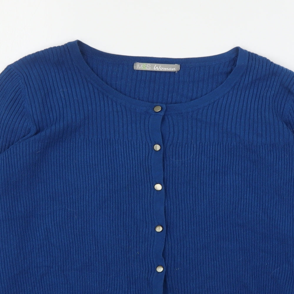 Marks and Spencer Womens Blue Round Neck  Viscose Cardigan Jumper Size 16