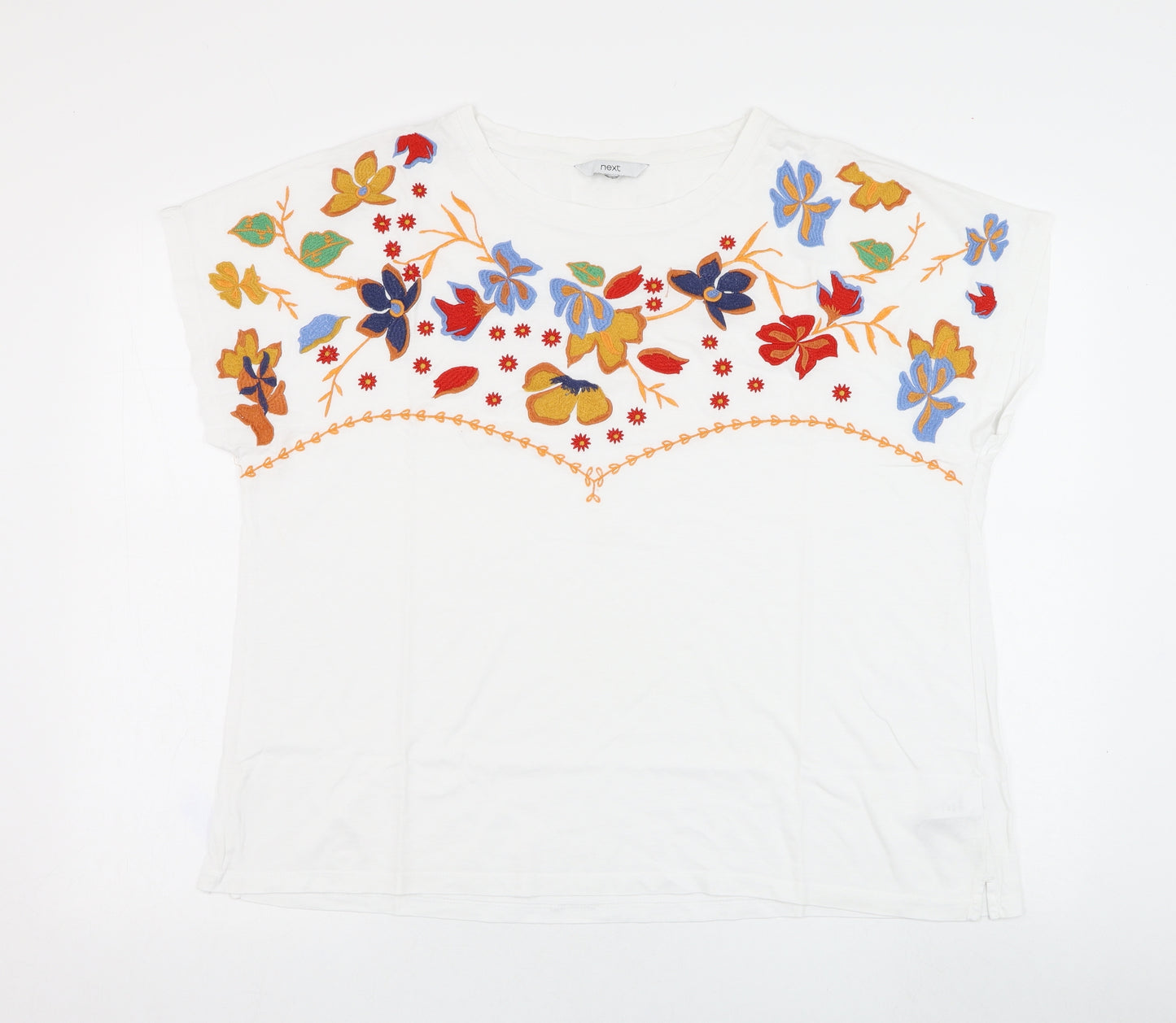 NEXT Womens White  Cotton Basic T-Shirt Size 22 Round Neck - Flower