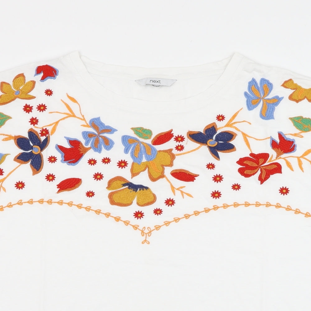 NEXT Womens White  Cotton Basic T-Shirt Size 22 Round Neck - Flower
