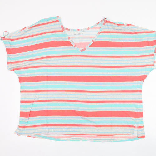 NEXT Womens Grey Striped Cotton Basic T-Shirt Size 22 Round Neck