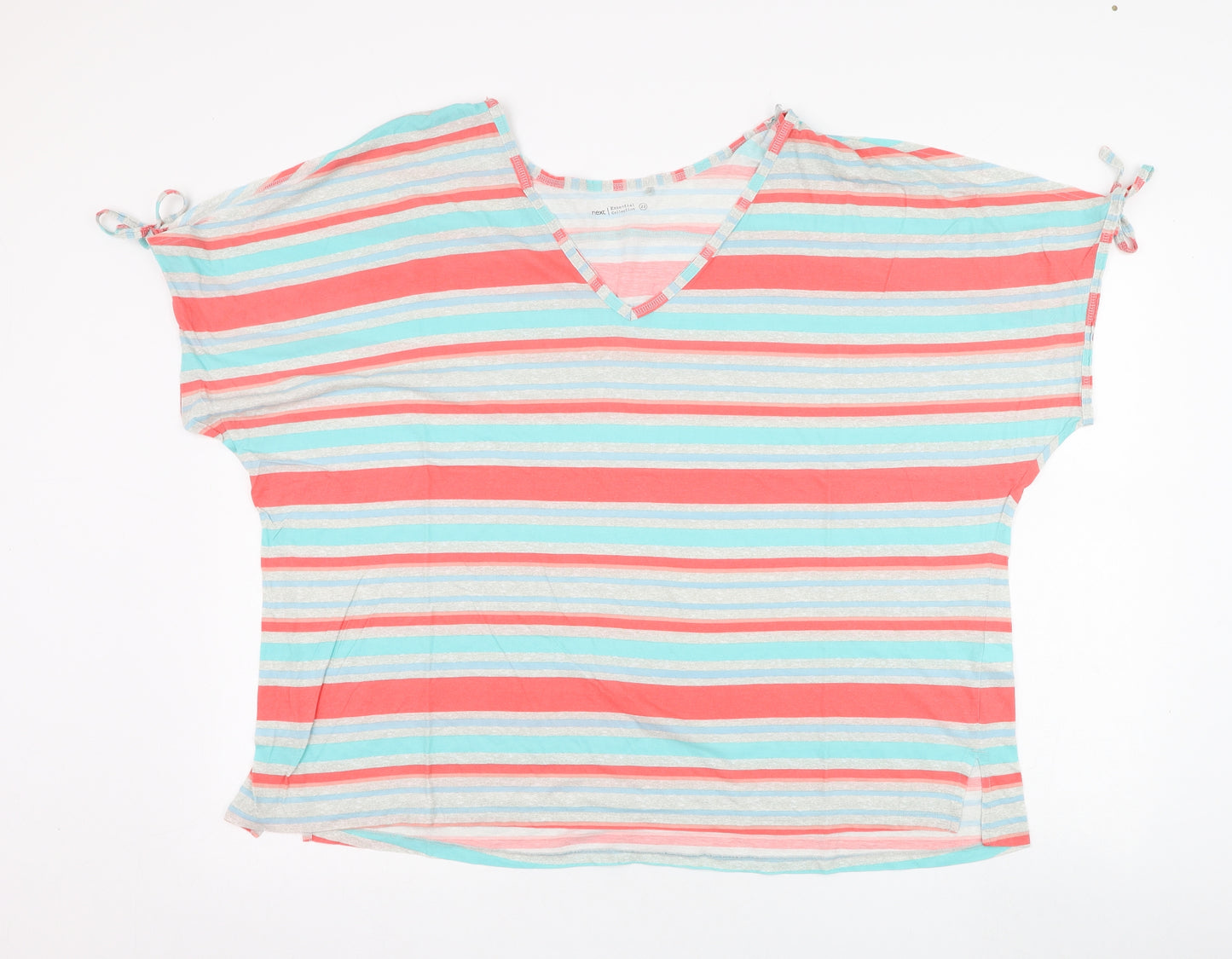 NEXT Womens Grey Striped Cotton Basic T-Shirt Size 22 Round Neck