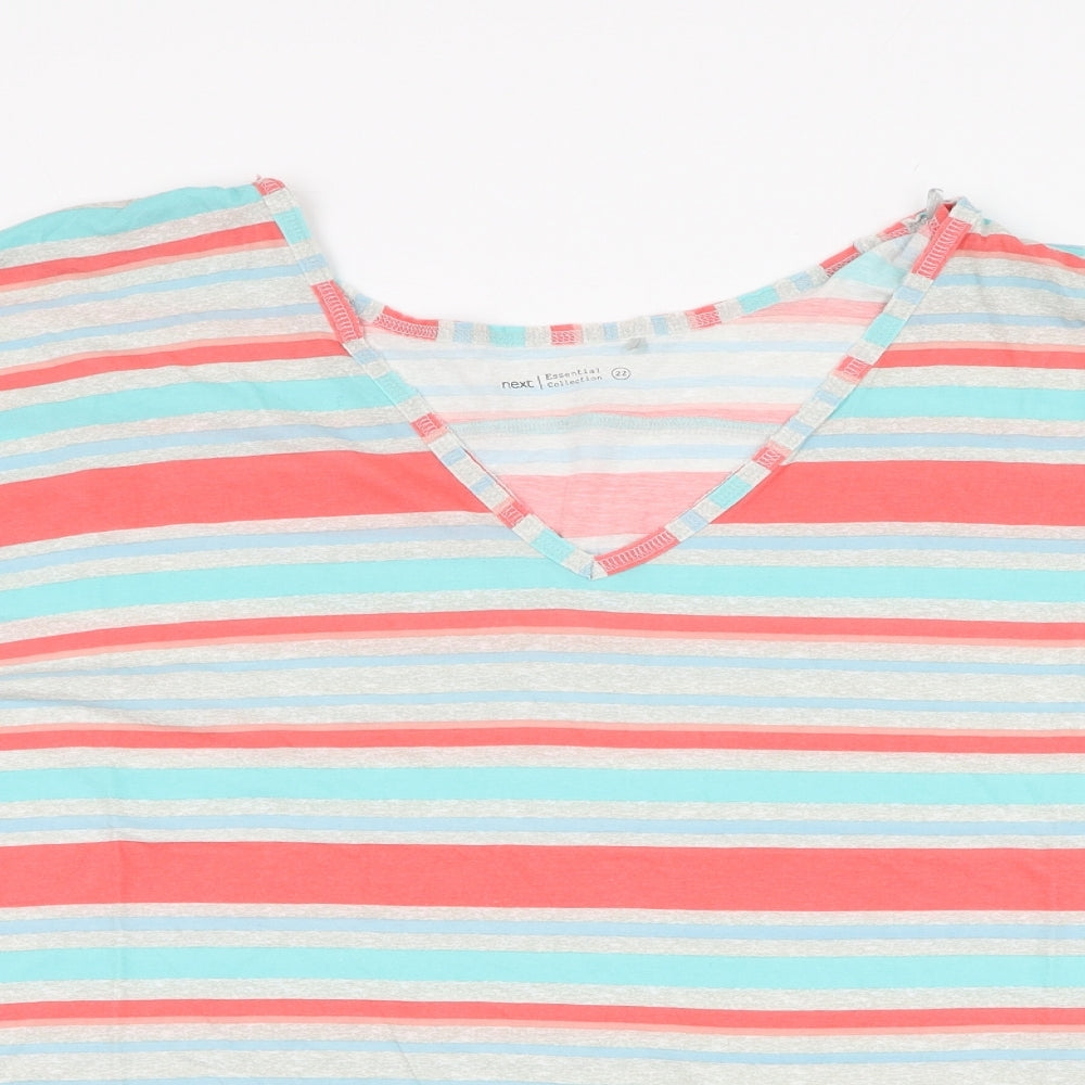 NEXT Womens Grey Striped Cotton Basic T-Shirt Size 22 Round Neck