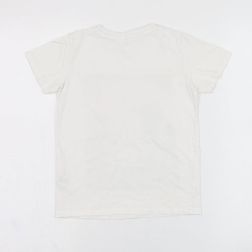 Dunnes Stores Boys White  Cotton Basic T-Shirt Size 7 Years Round Neck Pullover - Skate