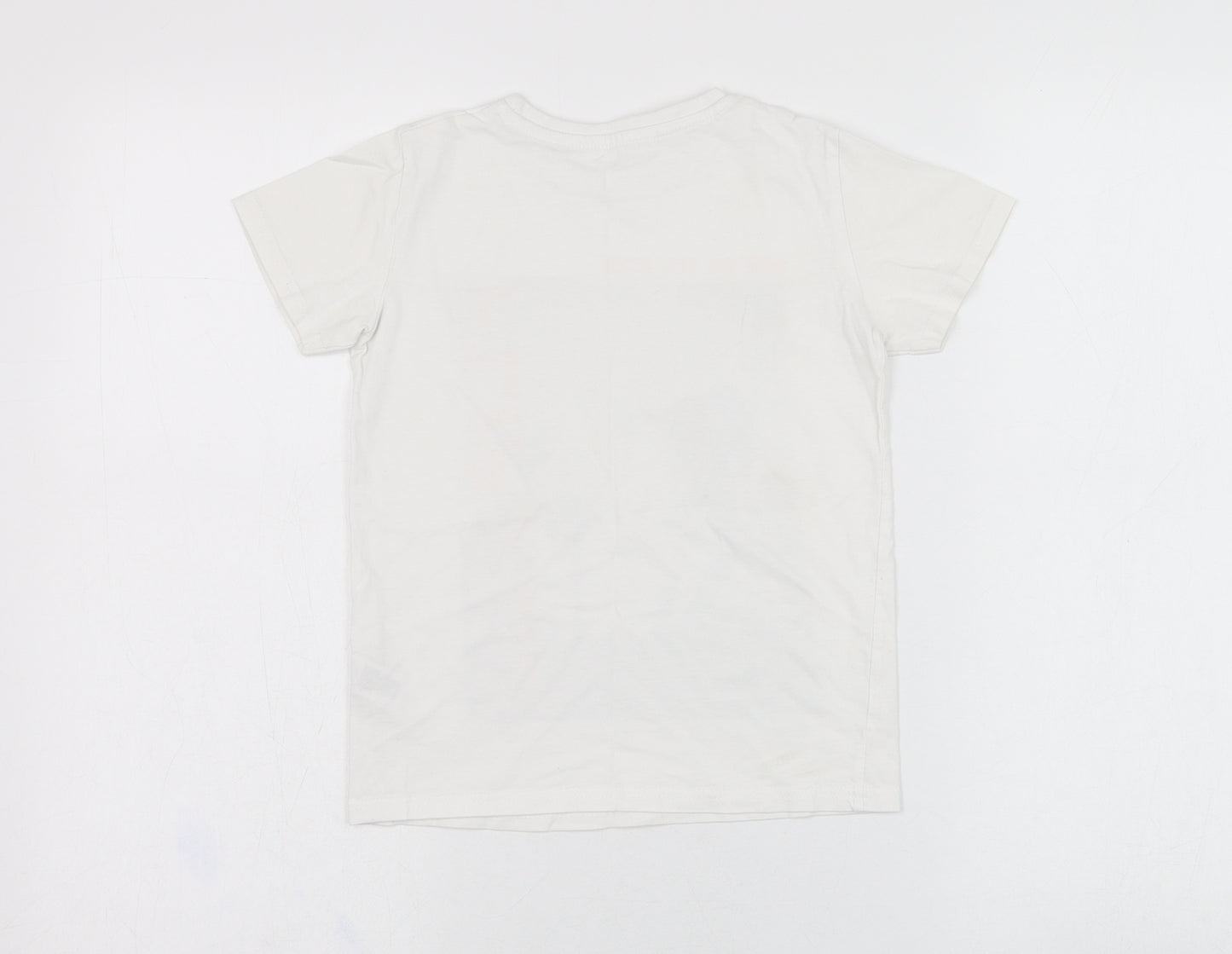 Dunnes Stores Boys White  Cotton Basic T-Shirt Size 7 Years Round Neck Pullover - Skate