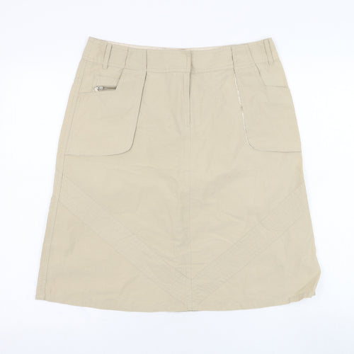 Dunnes Stores Womens Beige  Cotton A-Line Skirt Size 12   Zip