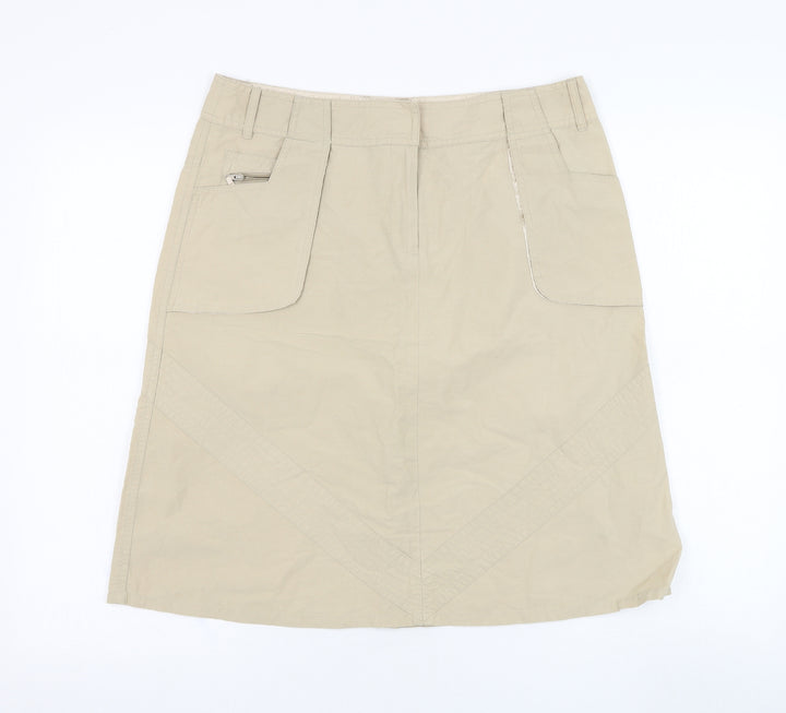 Dunnes Stores Womens Beige Cotton A-Line Skirt Size 12 Zip