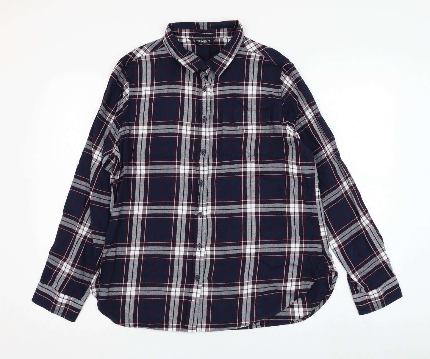 Dunnes Stores Womens Blue Check Cotton Basic Button-Up Size 14 Collared