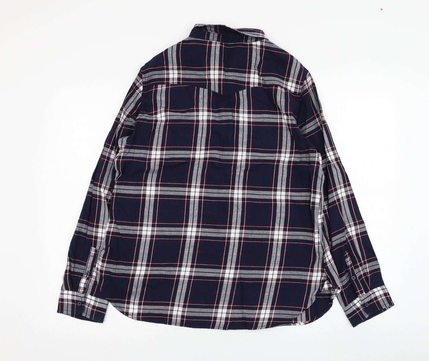 Dunnes Stores Womens Blue Check Cotton Basic Button-Up Size 14 Collared