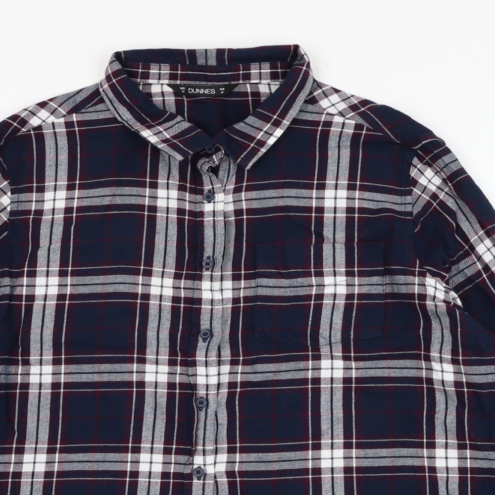 Dunnes Stores Womens Blue Check Cotton Basic Button-Up Size 14 Collared