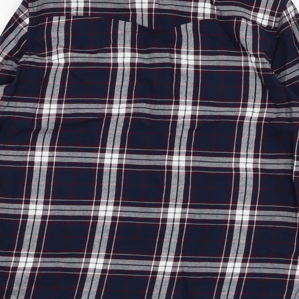 Dunnes Stores Womens Blue Check Cotton Basic Button-Up Size 14 Collared