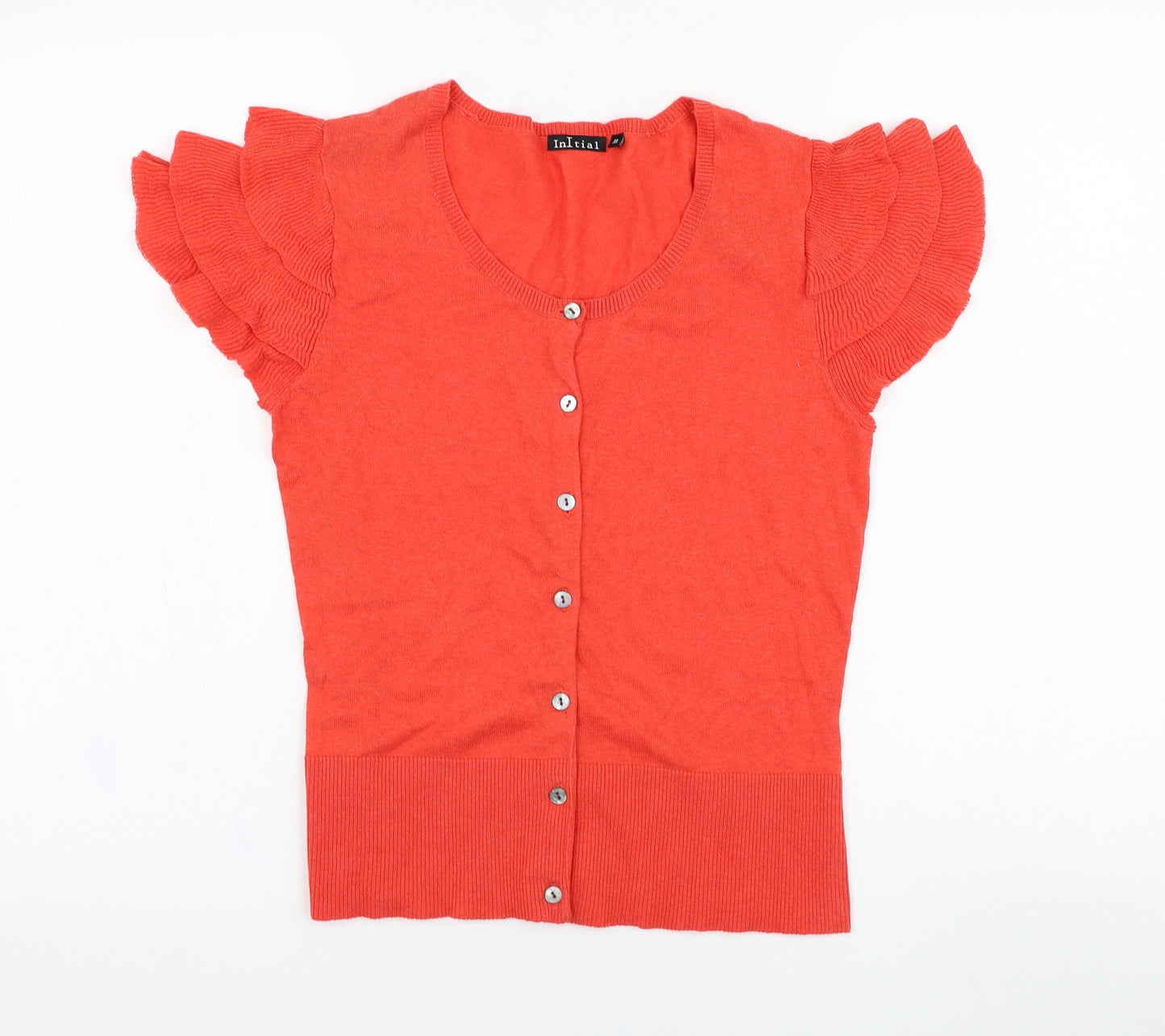 Initial Womens Red Round Neck  Cotton Cardigan Jumper Size M
