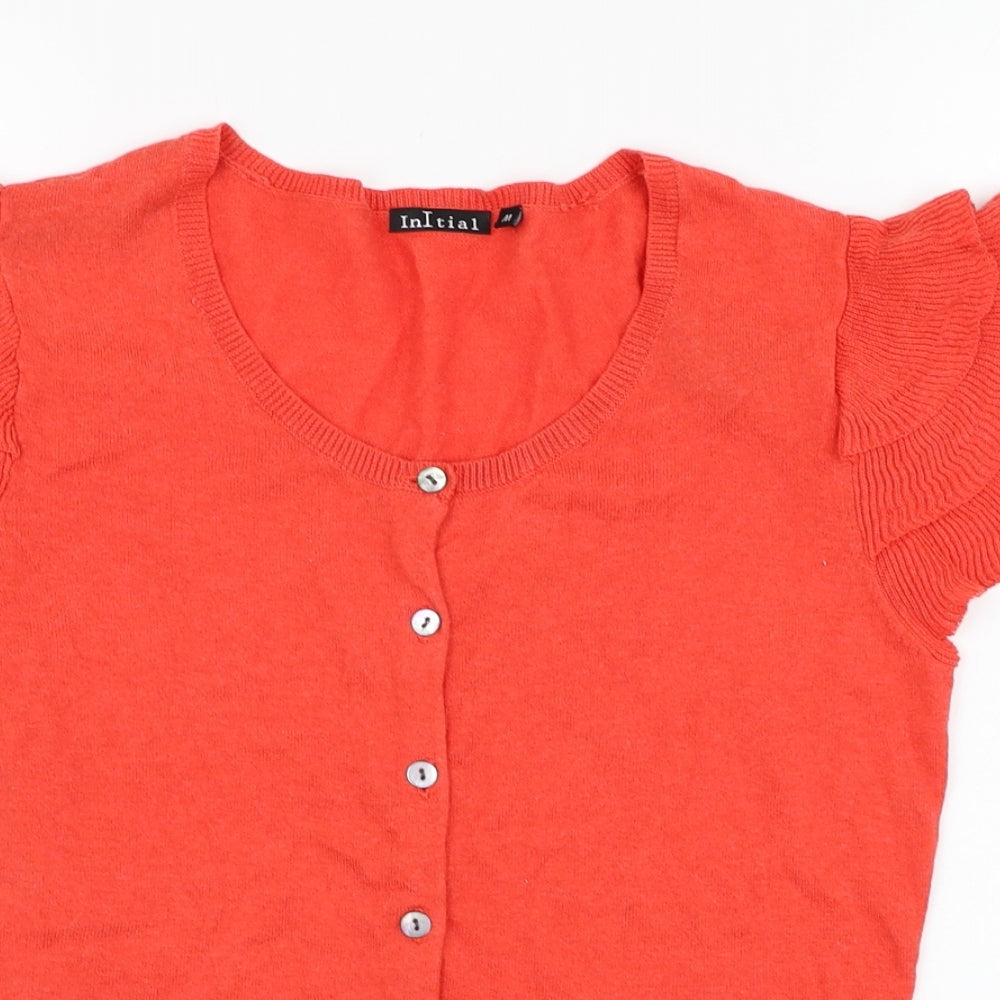 Initial Womens Red Round Neck  Cotton Cardigan Jumper Size M