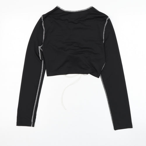 SheIn Womens Black  Polyester Cropped T-Shirt Size 8 Round Neck