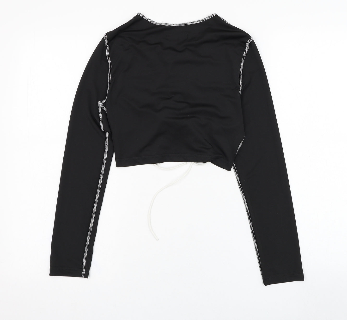 SheIn Womens Black  Polyester Cropped T-Shirt Size 8 Round Neck
