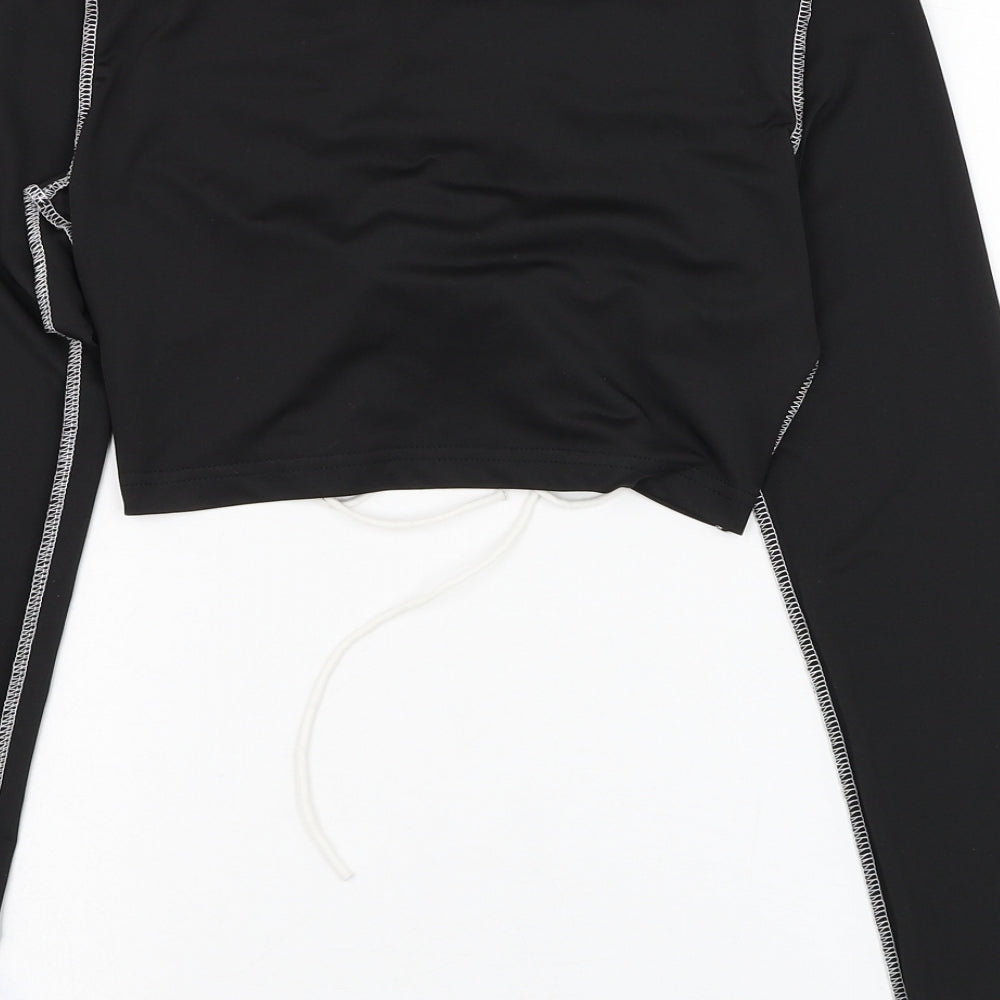 SheIn Womens Black  Polyester Cropped T-Shirt Size 8 Round Neck
