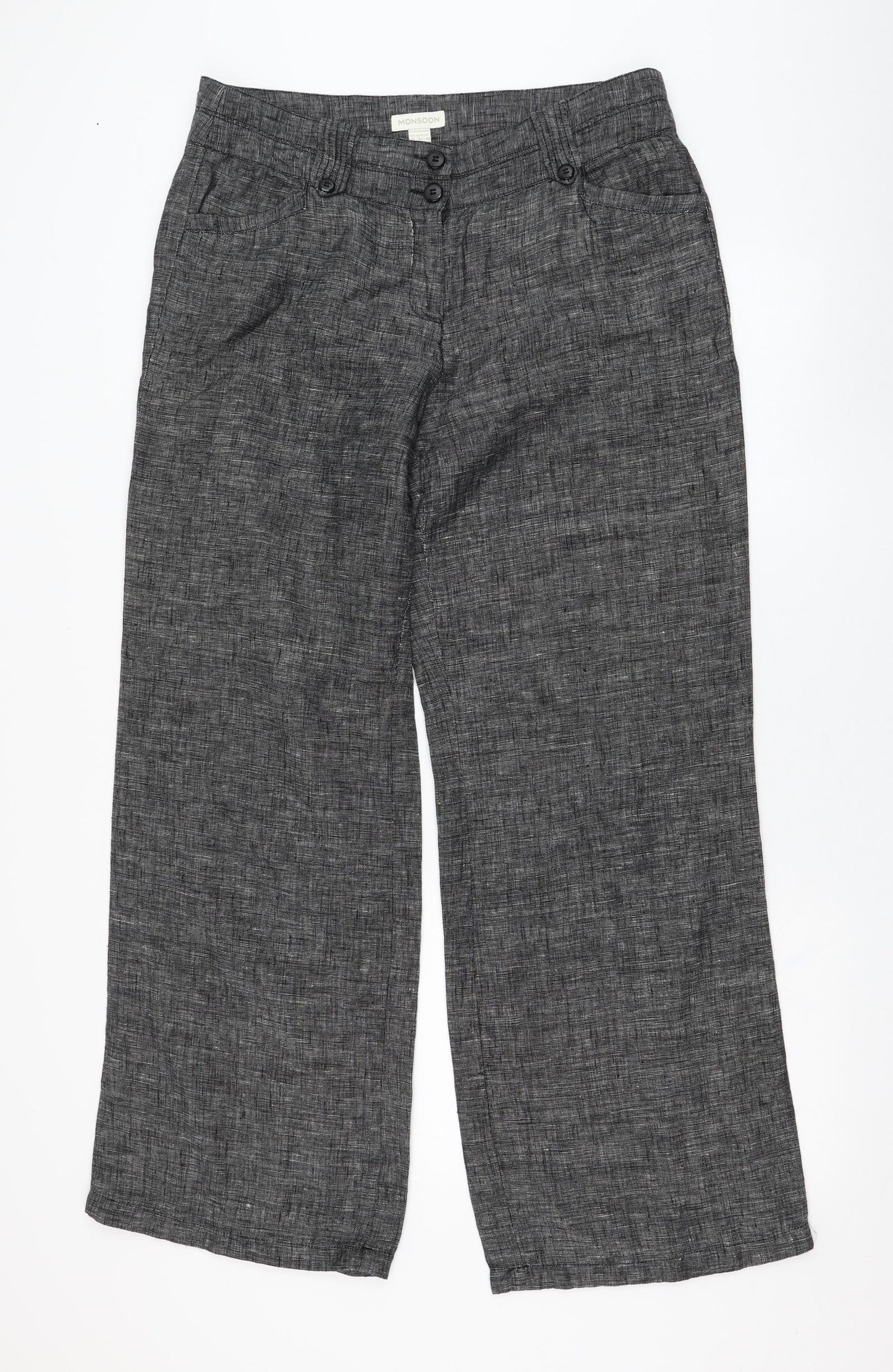 Monsoon Womens Black  Linen Trousers  Size 14 L30 in Regular Zip