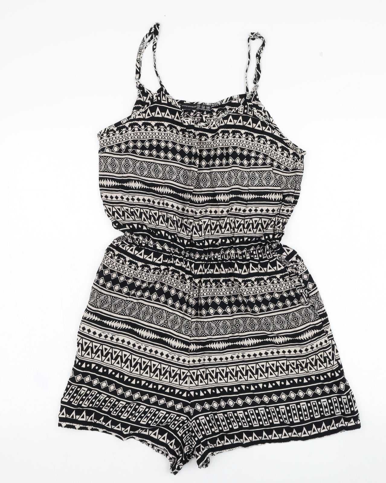 Atmosphere Womens Black Geometric Polyester Playsuit One-Piece Size 14 L3 in Pullover