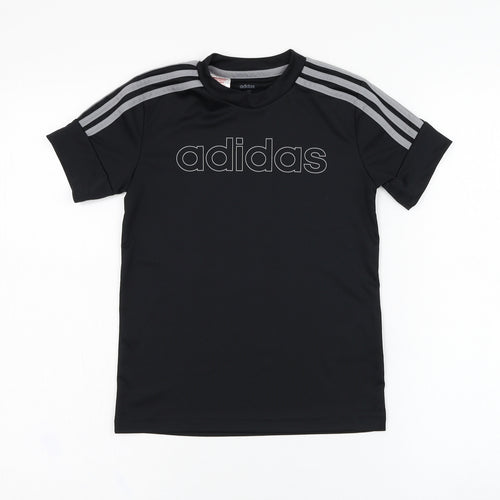 adidas Boys Black  Polyester Basic T-Shirt Size 7-8 Years Round Neck Pullover