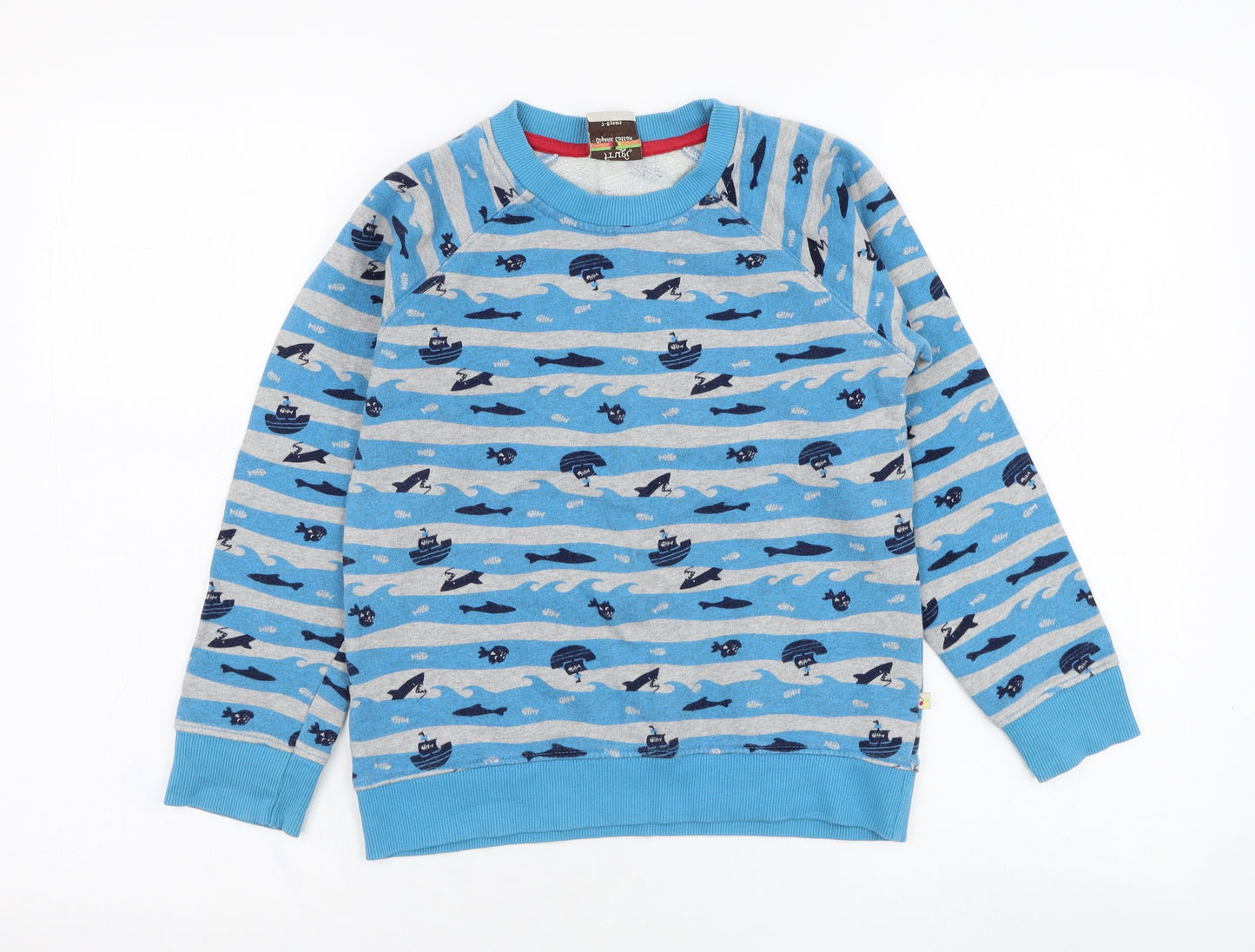 Frugi Boys Blue Striped Cotton Pullover Sweatshirt Size 7-8 Years  Pullover - Boat