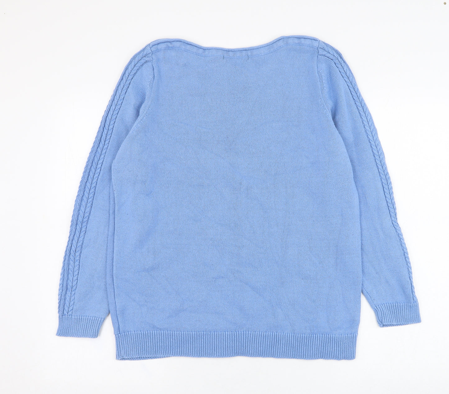 BM Womens Blue Round Neck  Cotton Pullover Jumper Size M