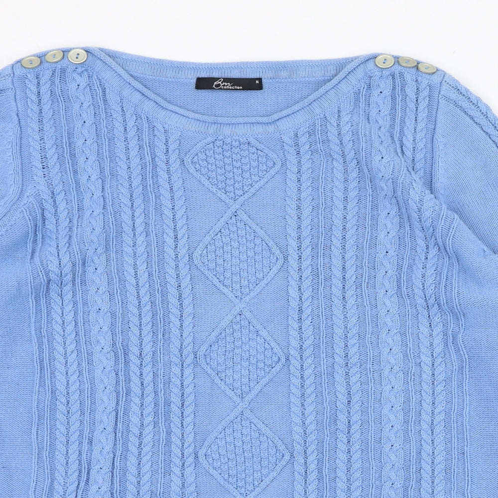 BM Womens Blue Round Neck  Cotton Pullover Jumper Size M